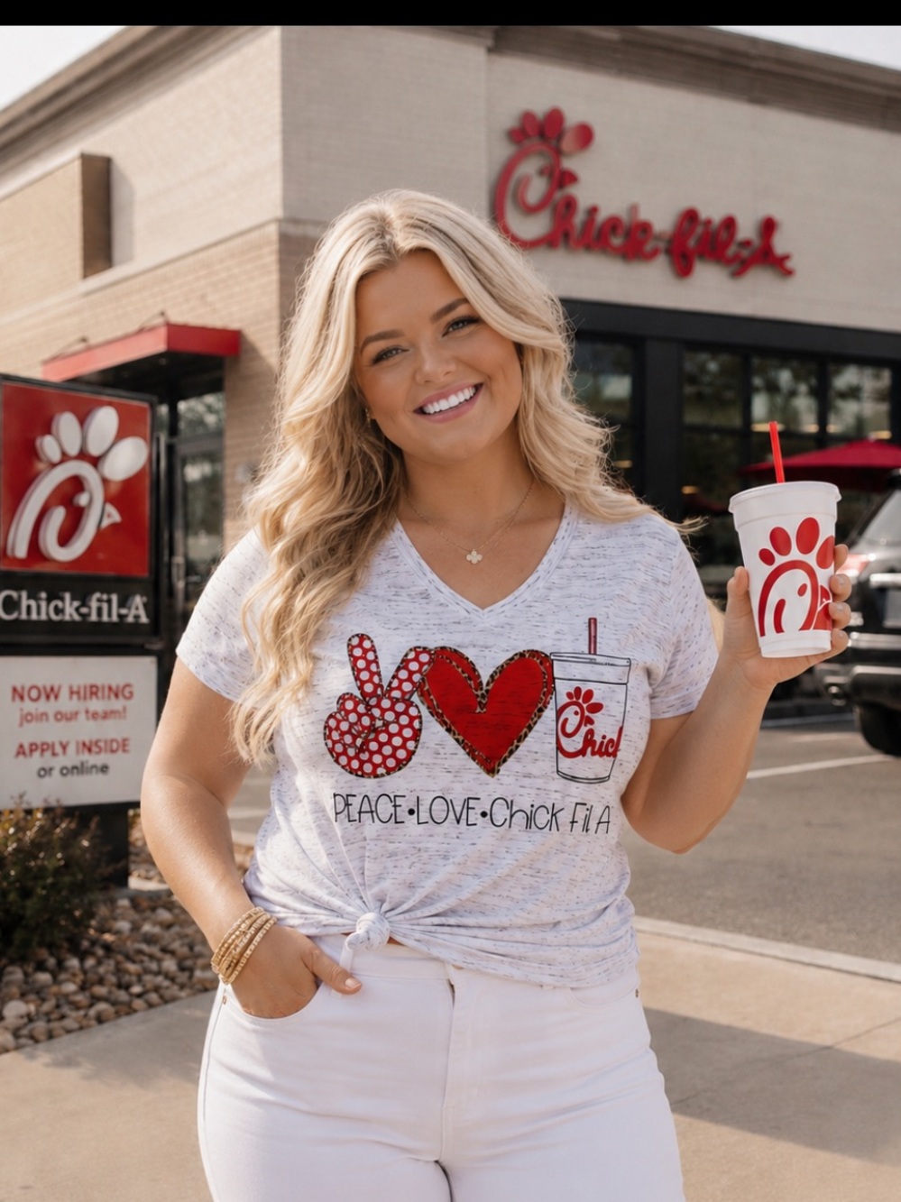 PEACE LOVE CHICK FIL A Custom Graphic T-shirt  LAST ONE!